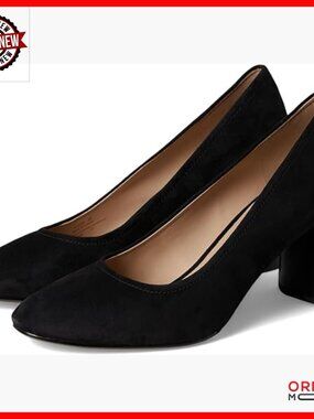 Black Suede Slingback Block Heel Pumps with Arch Support